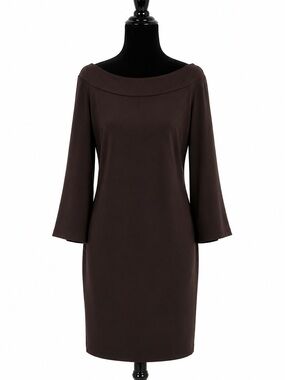 Classic Brown Boatneck Sheath Dress - Elegant Everyday Style